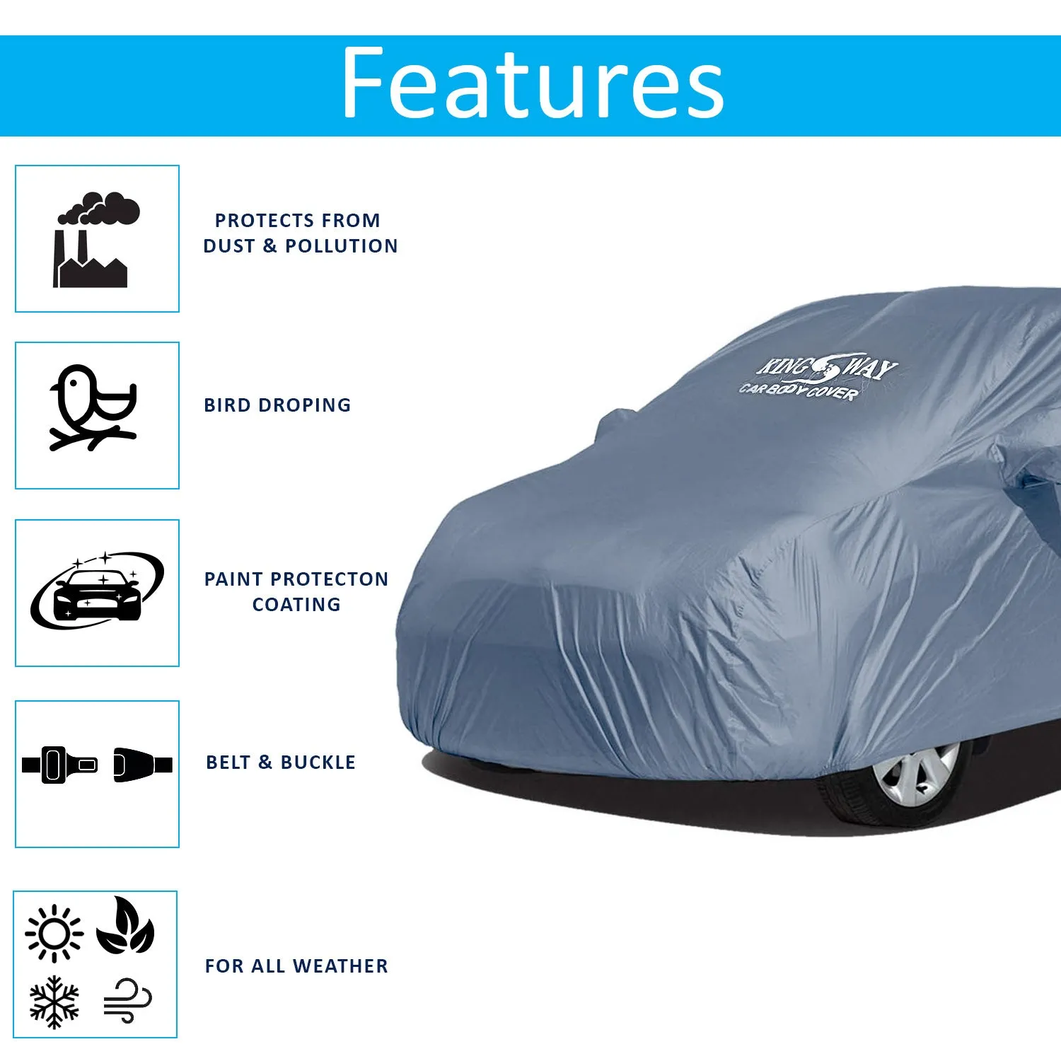 KINGSWAY® I10 Car Body Cover Dustproof with Mirror Pockets for (Year 2010 to 2013), Compatible with Hyundai I10 Car Cover, Comes with Bird Poop, Scratch, UV and Paint Protection, Grey Matty