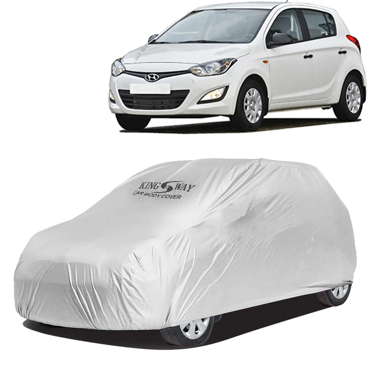 KINGSWAY® I20 Car Body Cover Dustproof for (Year 2011 to 2014) All Model, Compatible with Hyundai I20 Car Cover, Comes with Bird Droppings, Scratch, UV and Paint Protection, Silver Matty