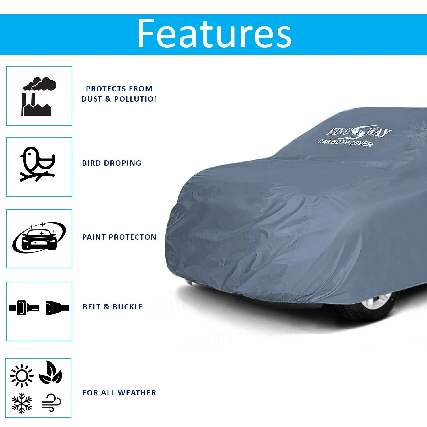 KINGSWAY® Innova Crysta Car Body Cover Dustproof for (Year 2015 to 2021) All Model, Compatible with Toyota Innova Crysta Car Cover, Comes with Bird Poop, Scratch, UV and Paint Protection, Grey Matty