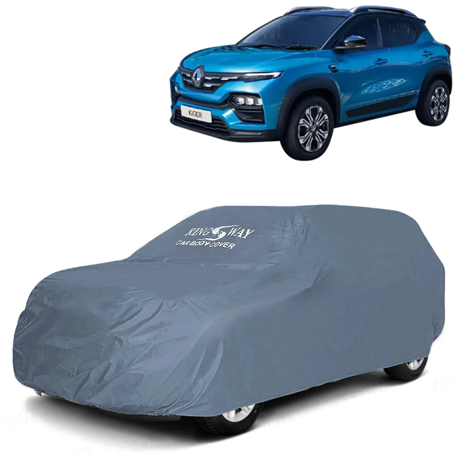 KINGSWAY® Kiger Car Body Cover Dustproof for (Year 2021 Onwards) All Model, Compatible with Renault Kiger Car Cover, Comes with Bird Droppings, Scratch, UV and Paint Protection, Grey Matty