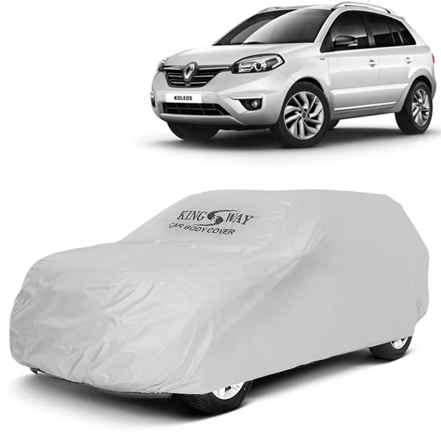 KINGSWAY® Koleos Car Body Cover Dustproof for (Year 2011 to 2016) All Model, Compatible with Renault Koleos Car Cover, Comes with Bird Droppings, Scratch, UV and Paint Protection, Silver Matty