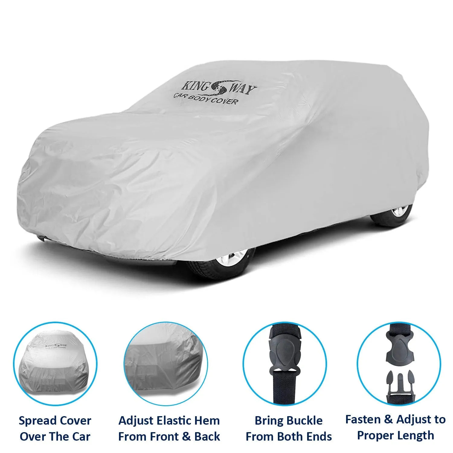 KINGSWAY® Koleos Car Body Cover Dustproof for (Year 2011 to 2016) All Model, Compatible with Renault Koleos Car Cover, Comes with Bird Droppings, Scratch, UV and Paint Protection, Silver Matty