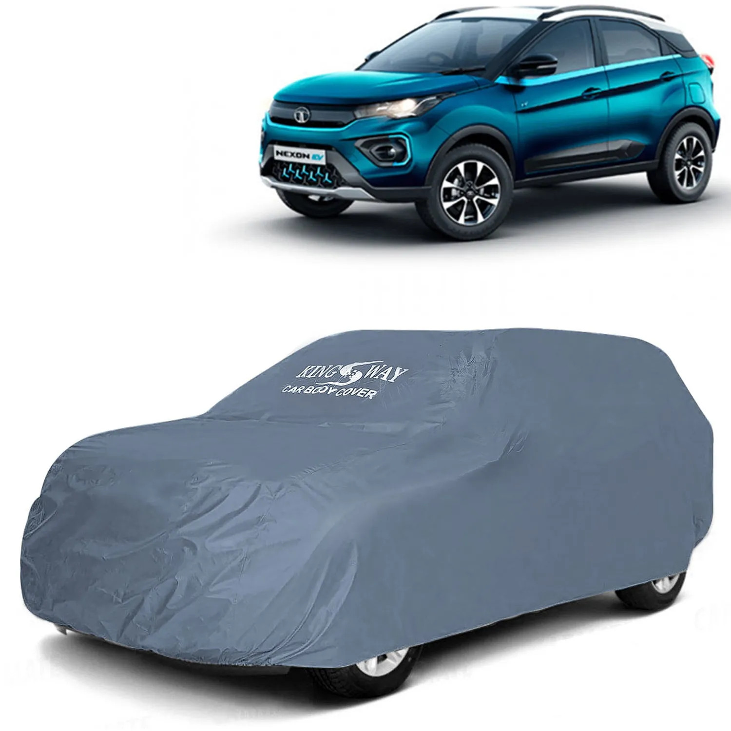 KINGSWAY® Nexon EV Car Body Cover Dustproof for (Year 2020 to 2023) All Model, Compatible with Tata Nexon EV Car Cover, Comes with Bird Droppings, Scratch, UV and Paint Protection, Grey Matty