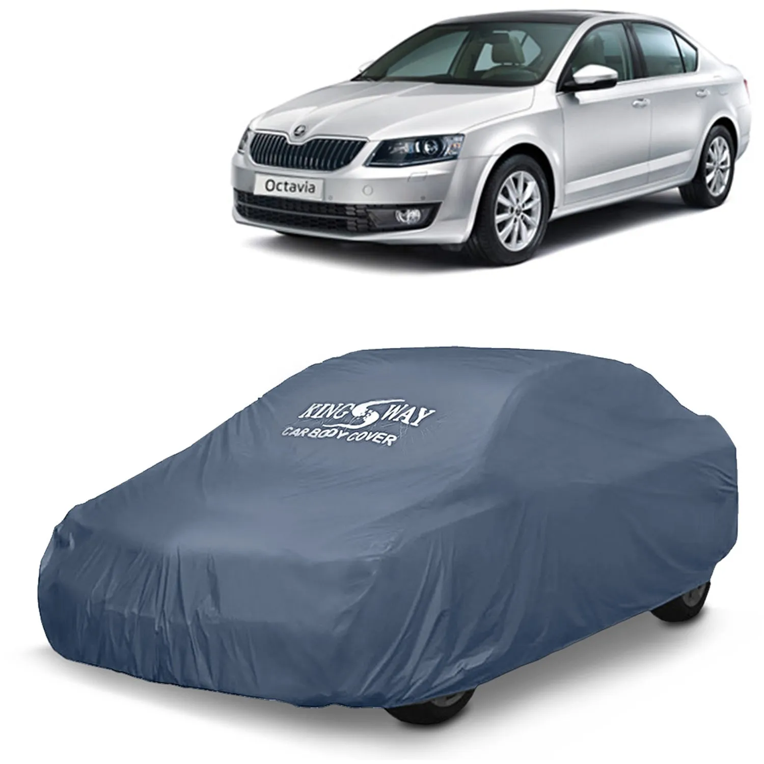 KINGSWAY® Octavia Car Body Cover Dustproof for (Year 2013 to 2018) All Model, Compatible with Skoda Octavia Car Cover, Comes with Bird Droppings, Scratch, UV and Paint Protection, Grey Matty