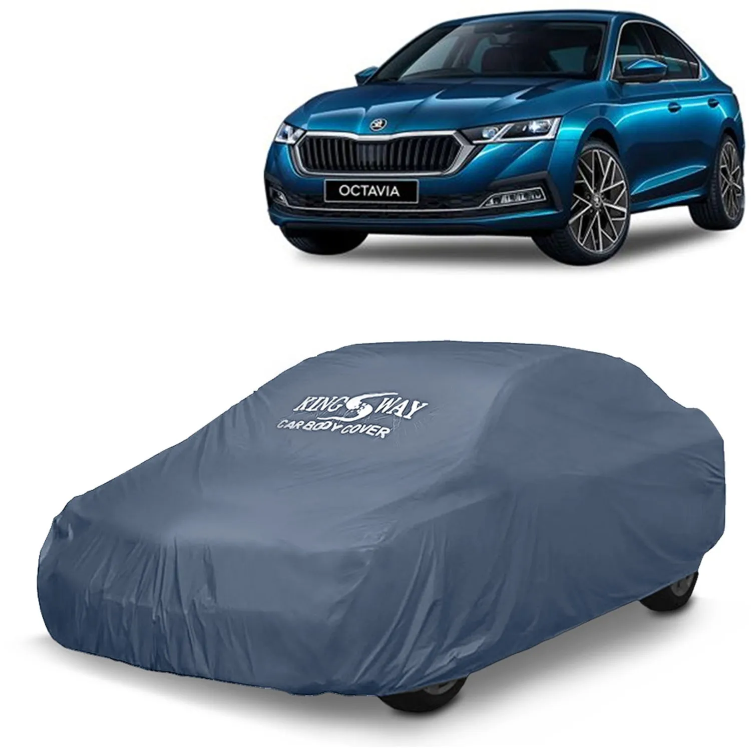KINGSWAY® Octavia Car Body Cover Dustproof for (Year 2021 to 2023) All Model, Compatible with Skoda Octavia Car Cover, Comes with Bird Droppings, Scratch, UV and Paint Protection, Grey Matty