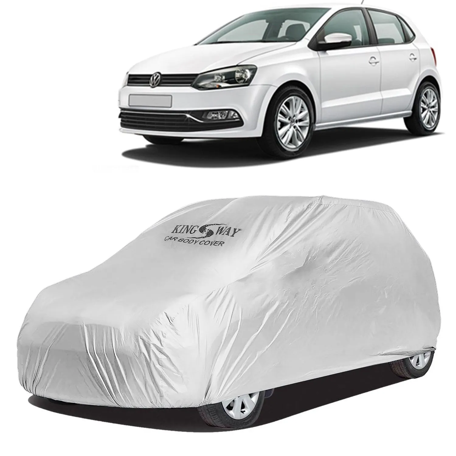 KINGSWAY® Polo Car Body Cover Dustproof for (Year 2009 to 2022) All Model, Compatible with Volkswagen Polo Car Cover, Comes with Bird Droppings, Scratch, UV and Paint Protection, Silver Matty