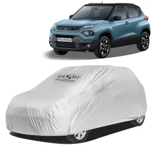 KINGSWAY® Punch Car Body Cover Dustproof for (Year 2021 Onwards) All Model, Compatible with Tata Punch Car Cover, Comes with Bird Droppings, Scratch, UV and Paint Protection, Silver Matty