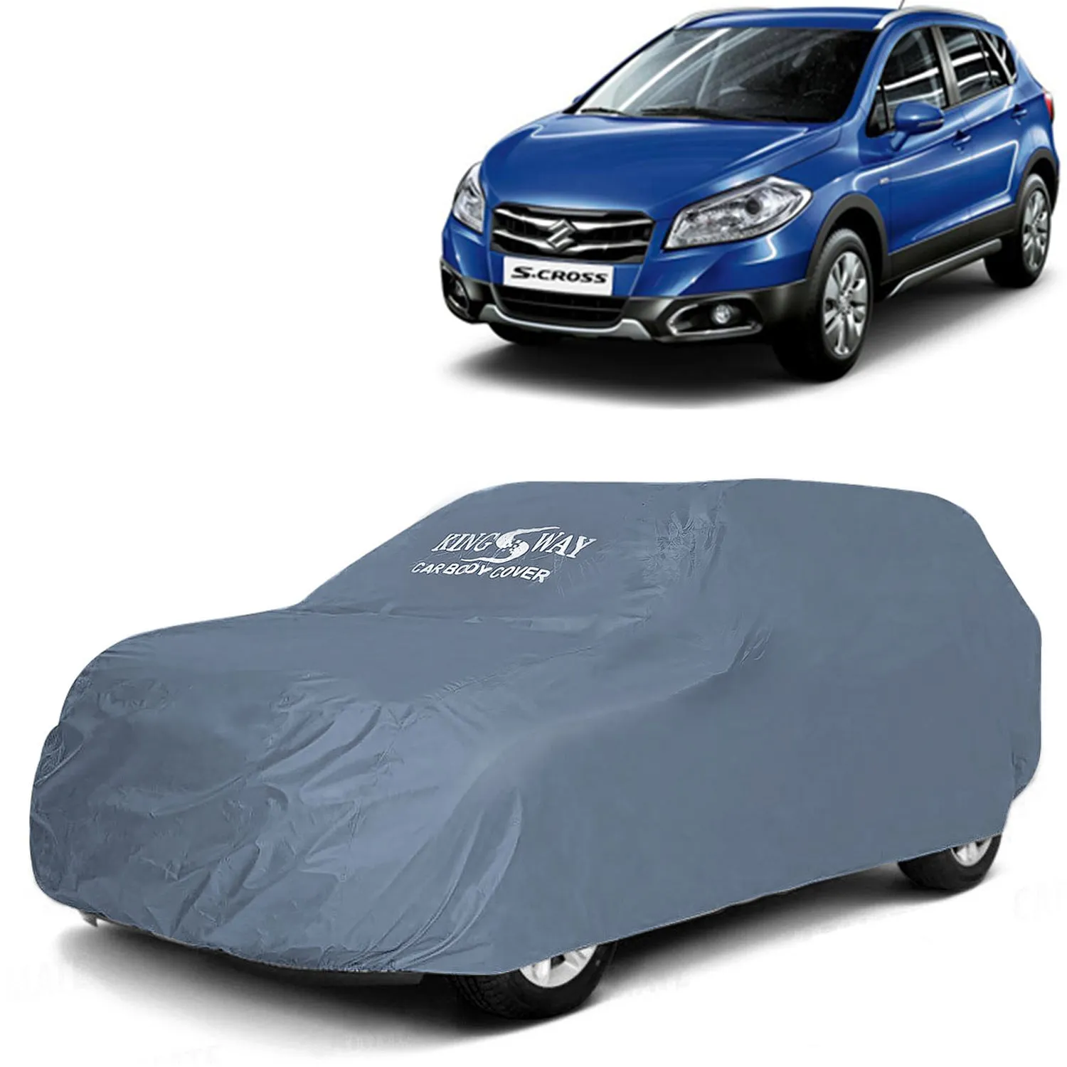 KINGSWAY® S Cross Car Body Cover Dustproof for (Year 2014 to 2017) All Model, Compatible with Maruti Suzuki S Cross Car Cover, Comes with Bird Droppings, Scratch, UV and Paint Protection, Grey Matty