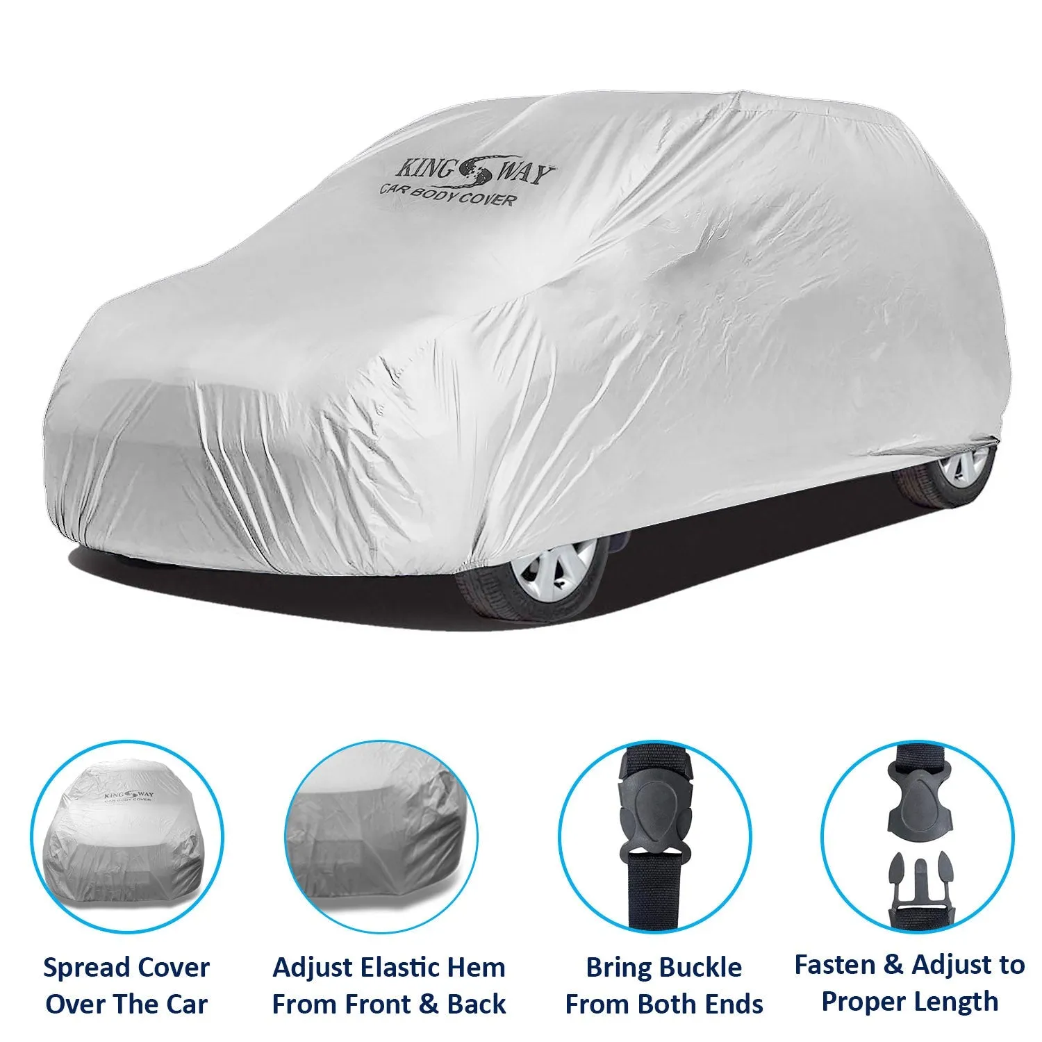 KINGSWAY® Sail UVA Car Body Cover Dustproof for (Year 2012 to 2017) All Model, Compatible with Chevrolet Sail UVA Car Cover, Comes with Bird Droppings, Scratch, UV and Paint Protection, Silver Matty