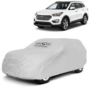 KINGSWAY® Santa Fe Car Body Cover Dustproof for (Year 2017 to 2020) All Model, Compatible with Hyundai Santa Fe Car Cover, Comes with Bird Droppings, Scratch, UV and Paint Protection, Silver Matty