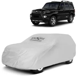 KINGSWAY® Scorpio Car Body Cover Dustproof for (Year 2019 to 2022) All Model, Compatible with Mahindra Scorpio Car Cover, Comes with Bird Droppings, Scratch, UV and Paint Protection, Silver Matty