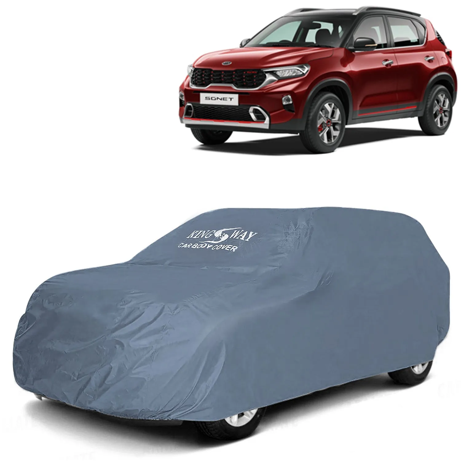 KINGSWAY® Sonet Car Body Cover Dustproof for (Year 2020 to 2024) All Model, Compatible with Kia Sonet Car Cover, Comes with Bird Droppings, Scratch, UV and Paint Protection, Grey Matty
