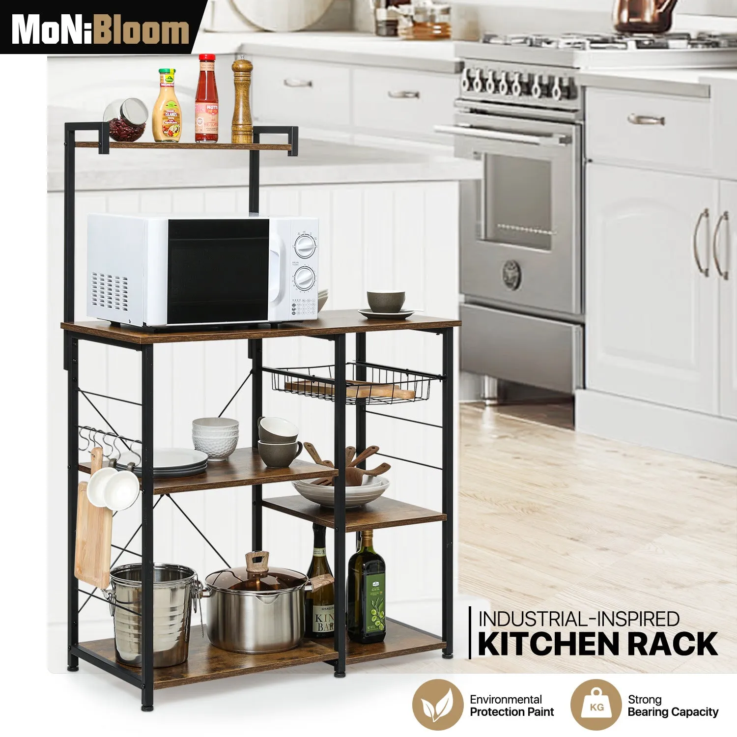 Kitchen Baker's Rack 35.5"x16"x52" - with Movable Basket