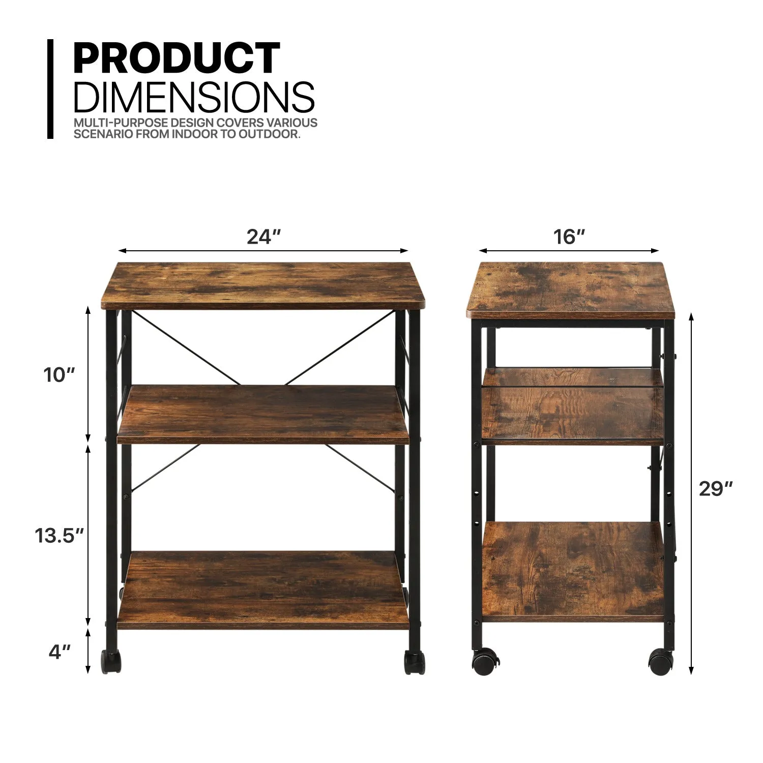 Kitchen Baker's Rack Kitchen Utensil Cart 24"x16"x29"