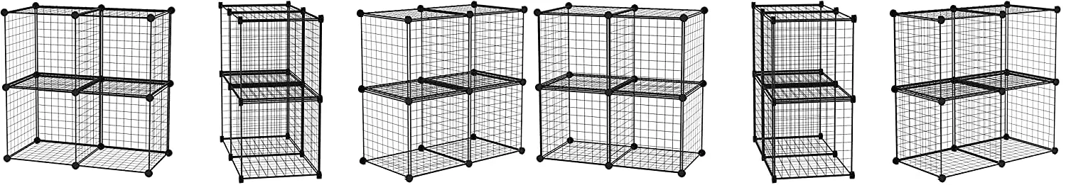 KriShyam® 4 Cubes Wire Cube Storage Organizer Cabinet Multi Use Bookcase, Bookshelf Stackable Shoe Rack Shelf Metal Cubes Organizer, Wardrobe Closet for Livingroom, Bedroom, Office, Black