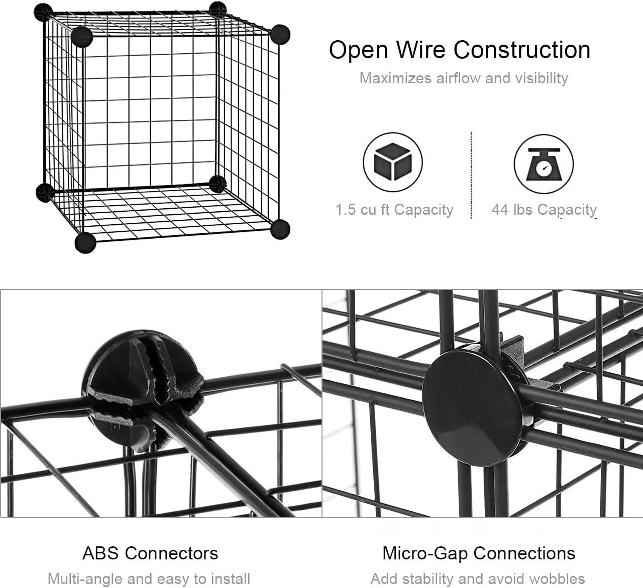 KriShyam® 4 Cubes Wire Cube Storage Organizer Cabinet Multi Use Bookcase, Bookshelf Stackable Shoe Rack Shelf Metal Cubes Organizer, Wardrobe Closet for Livingroom, Bedroom, Office, Black