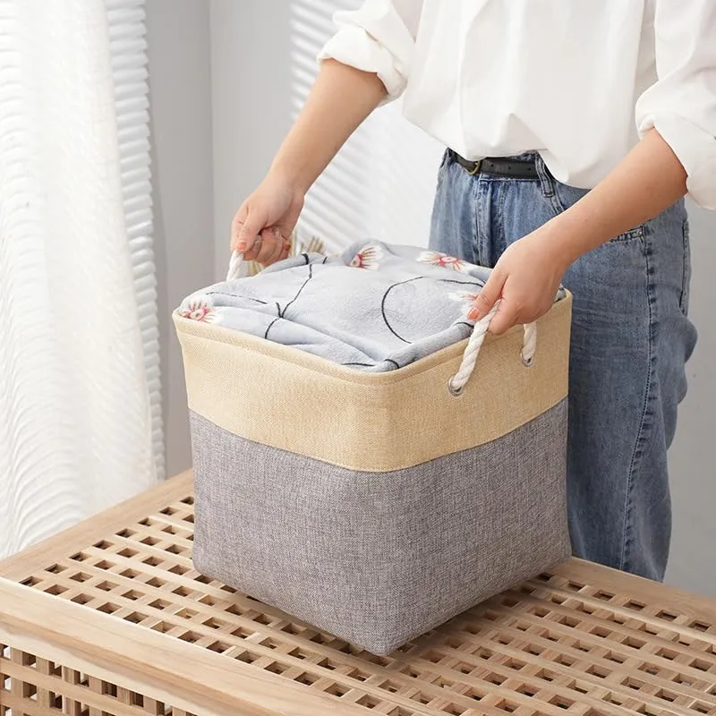 Kuber Industries Foldable Storage Basket|Polyester Toy Storage Bin|Wardrobe Organizer For Clothes (Dark Grey & Brown) (Pack Of 2)
