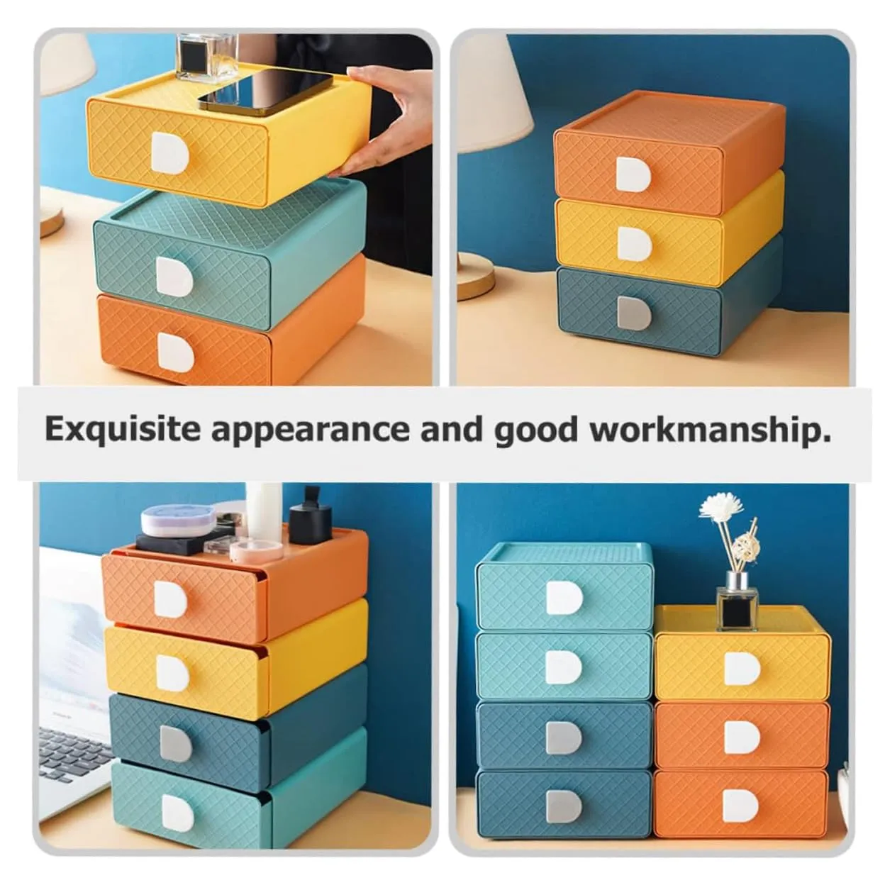 Kuber Industries (Set of 4) Mini Storage Box Drawer Organizer For Toys, Medicine Utility, Baby & Kids Items - Green & Blue Color
