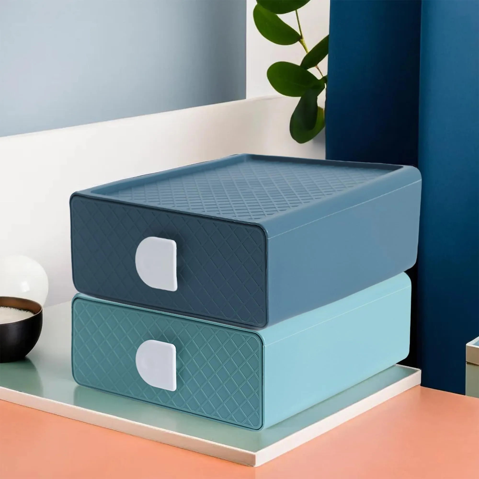 Kuber Industries (Set of 4) Mini Storage Box Drawer Organizer For Toys, Medicine Utility, Baby & Kids Items - Green & Blue Color