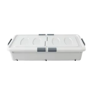 Kuber Industries Underbed Storage Box | Storage Box with Double Open Lid and Wheels | Multipurpose Dustproof & Stackable Storage Box | YN156 | Gray & White