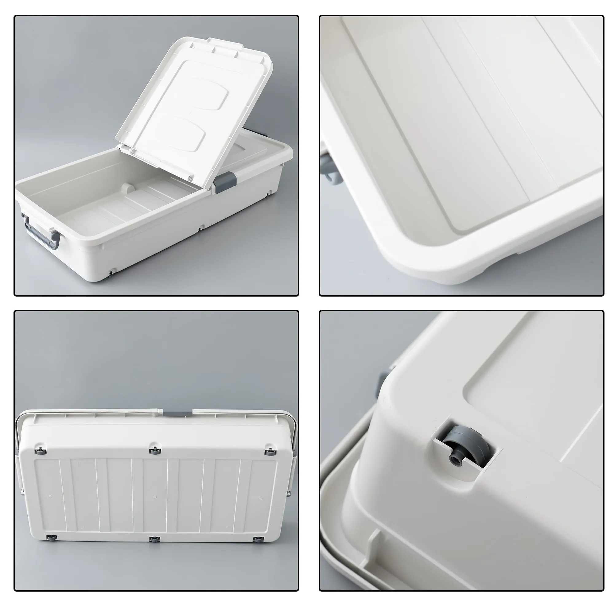 Kuber Industries Underbed Storage Box | Storage Box with Double Open Lid and Wheels | Multipurpose Dustproof & Stackable Storage Box | YN156 | Gray & White