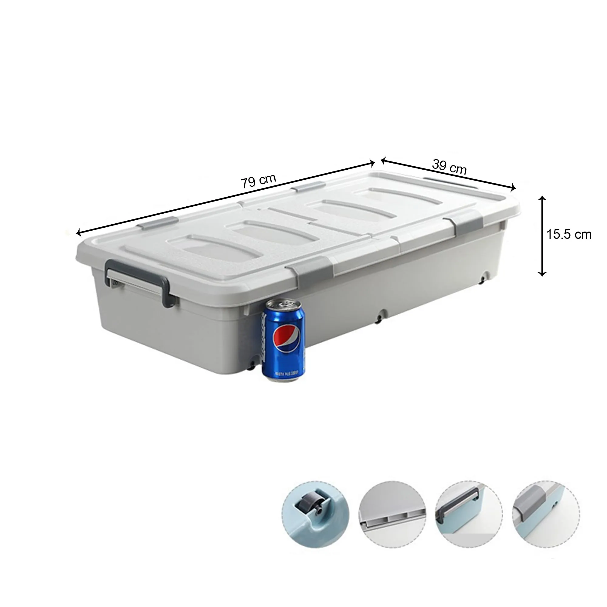 Kuber Industries Underbed Storage Box | Storage Box with Double Open Lid and Wheels | Multipurpose Dustproof & Stackable Storage Box | YN156 | Gray & White