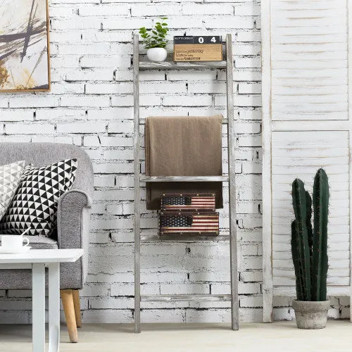 Ladder-Style Blanket Rack, Gray Wood Finish