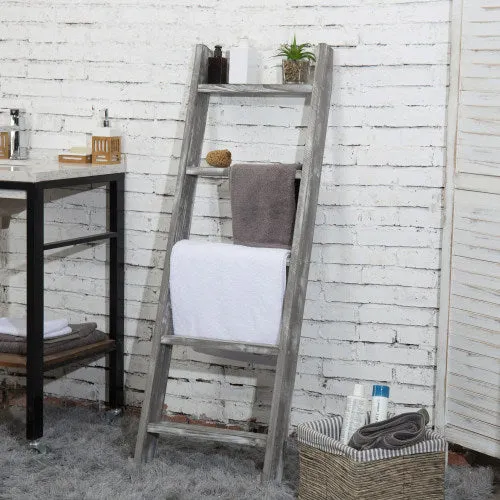 Ladder-Style Blanket Rack, Gray Wood Finish