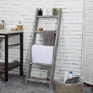Ladder-Style Blanket Rack, Gray Wood Finish