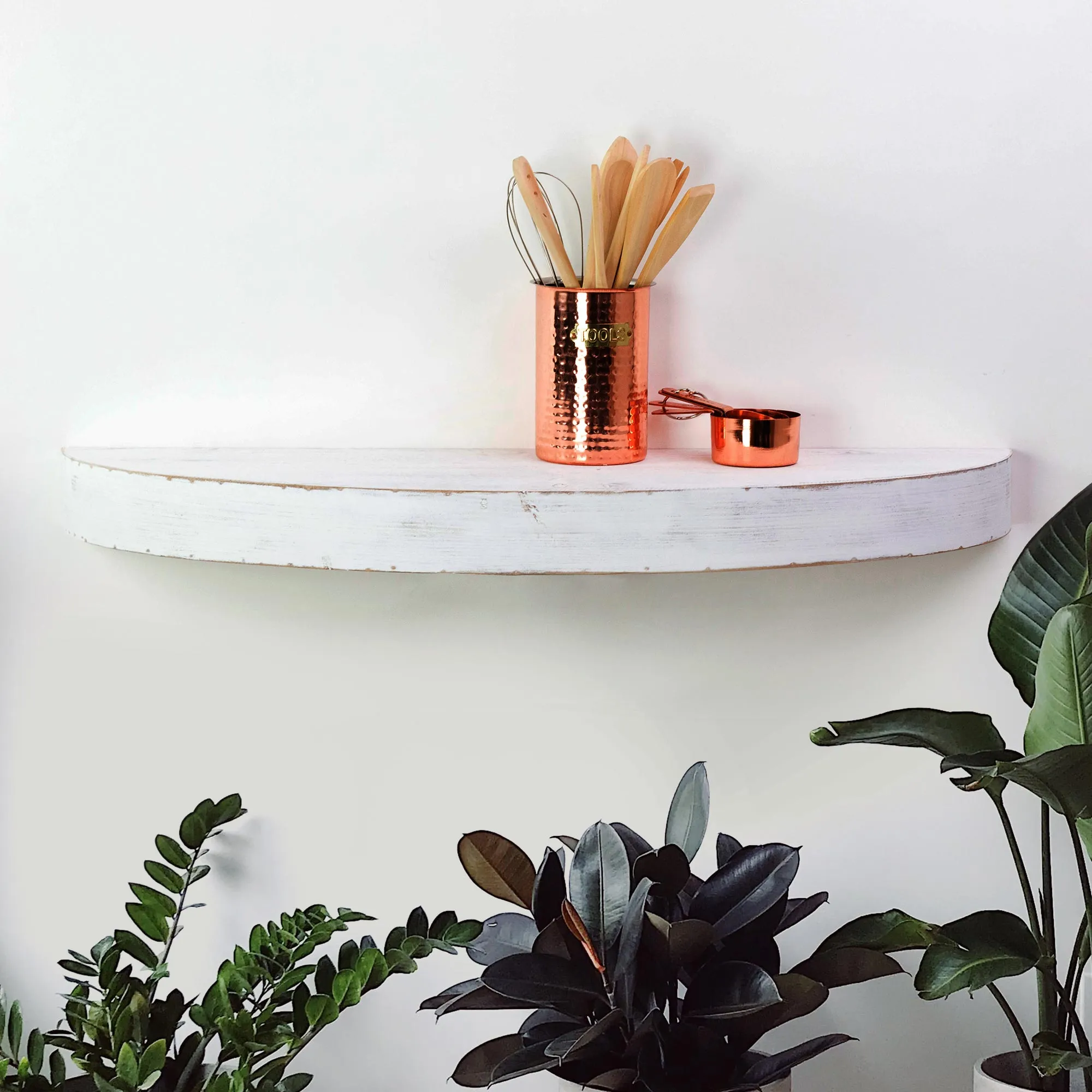 Large Round Wood Floating Wall Shelf - White
