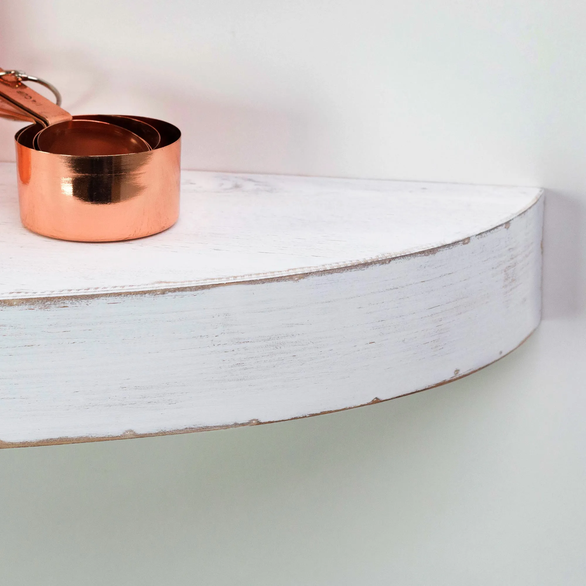 Large Round Wood Floating Wall Shelf - White