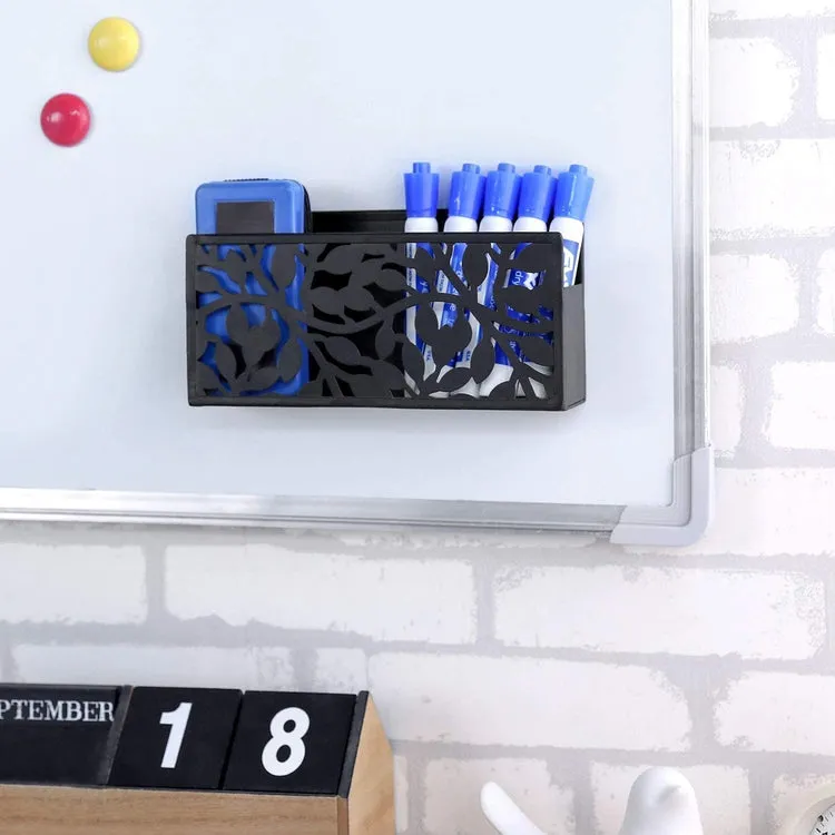 Magnetic Floral Pattern Black Metal Dry Erase Whiteboard Marker Holder Supplies Basket Organizer