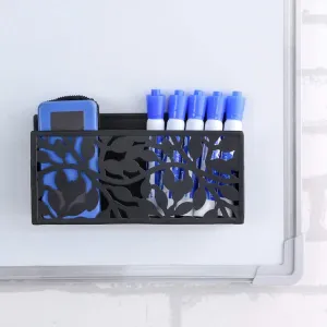 Magnetic Floral Pattern Black Metal Dry Erase Whiteboard Marker Holder Supplies Basket Organizer