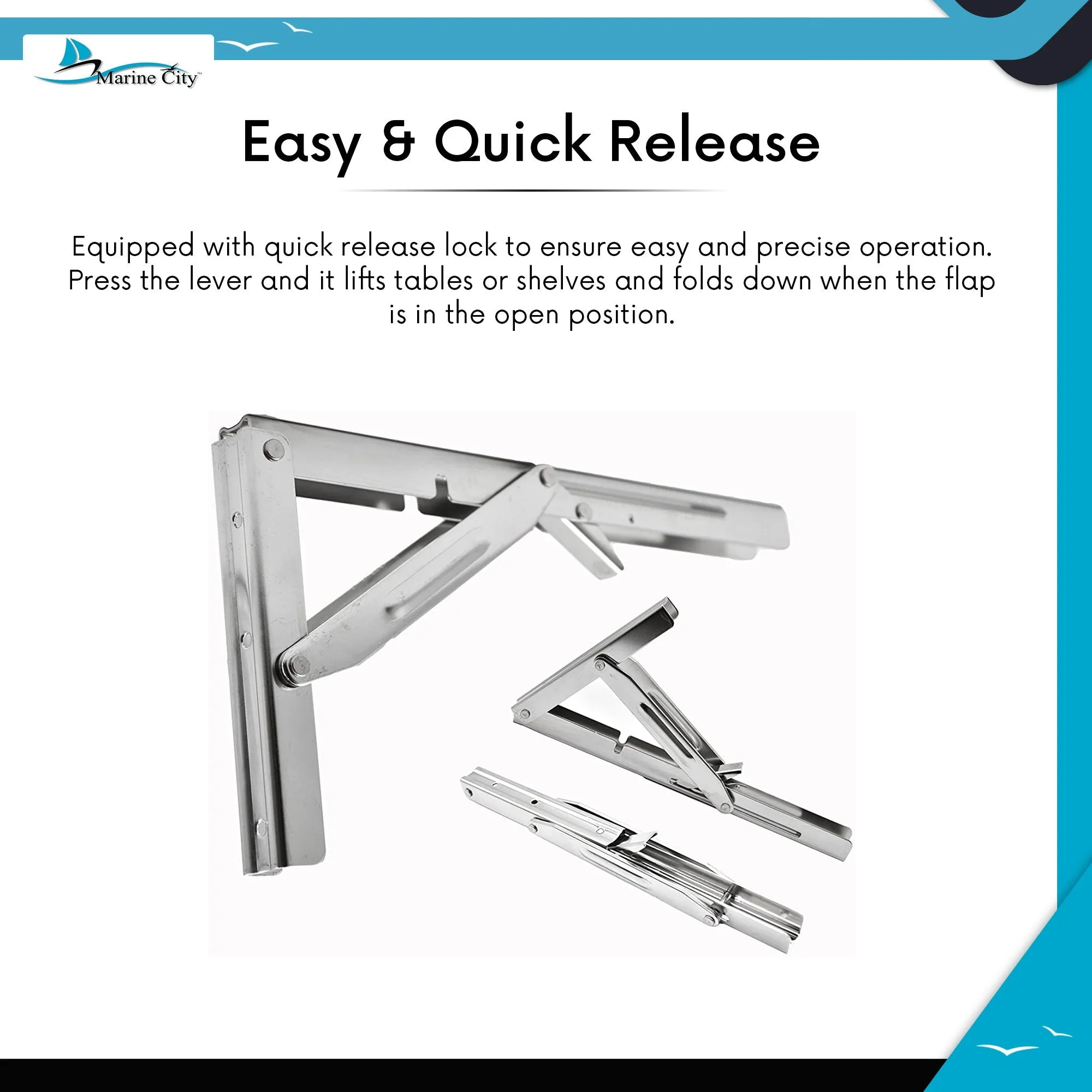 Marine City Boat Stainless Steel Table Bracket - Short Release Arm, L:12”,551LB (1pcs)
