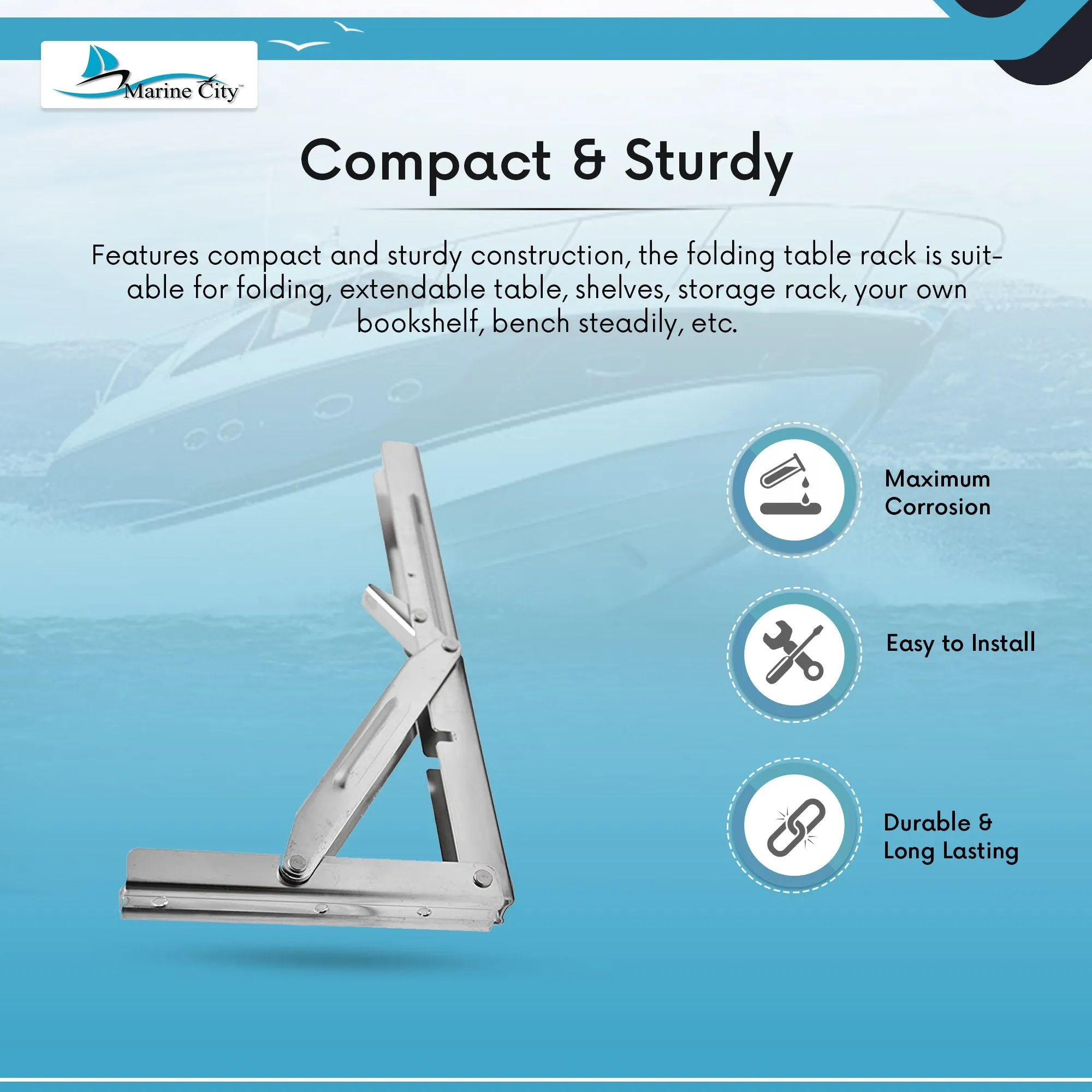 Marine City Boat Stainless Steel Table Bracket - Short Release Arm, L:12”,551LB (1pcs)
