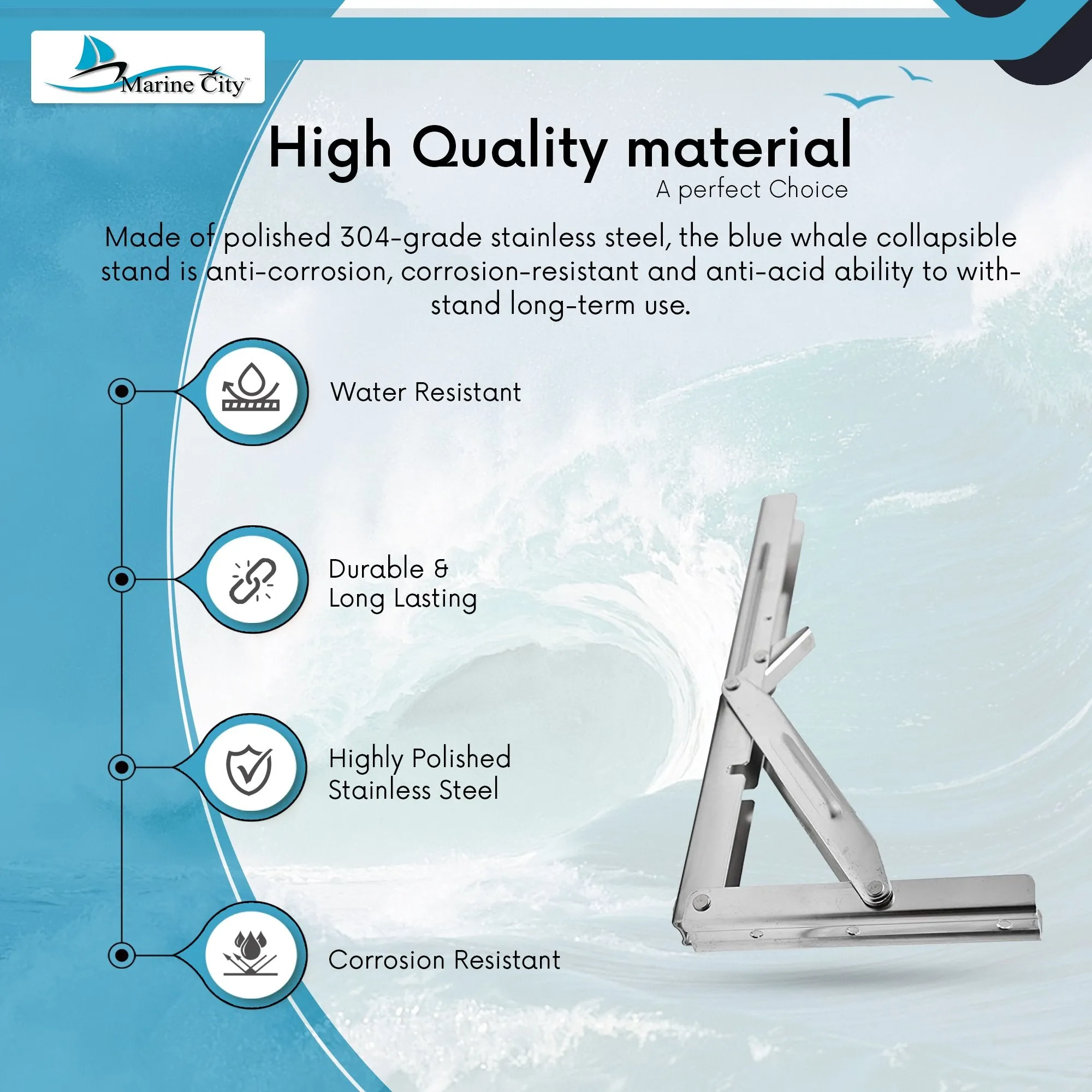 Marine City Boat Stainless Steel Table Bracket - Short Release Arm, L:12”,551LB (1pcs)