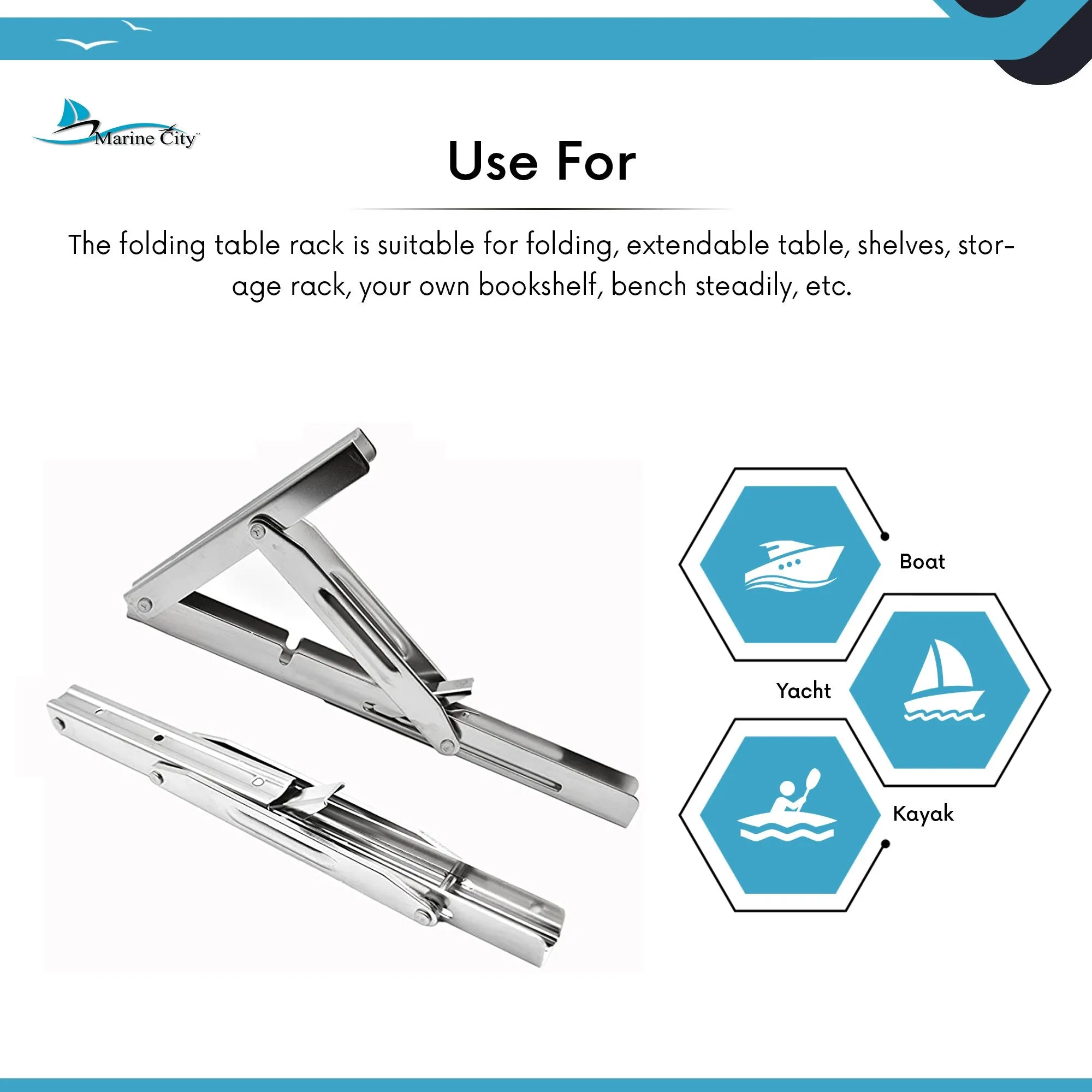 Marine City Boat Stainless Steel Table Bracket - Short Release Arm, L:12”,551LB (1pcs)