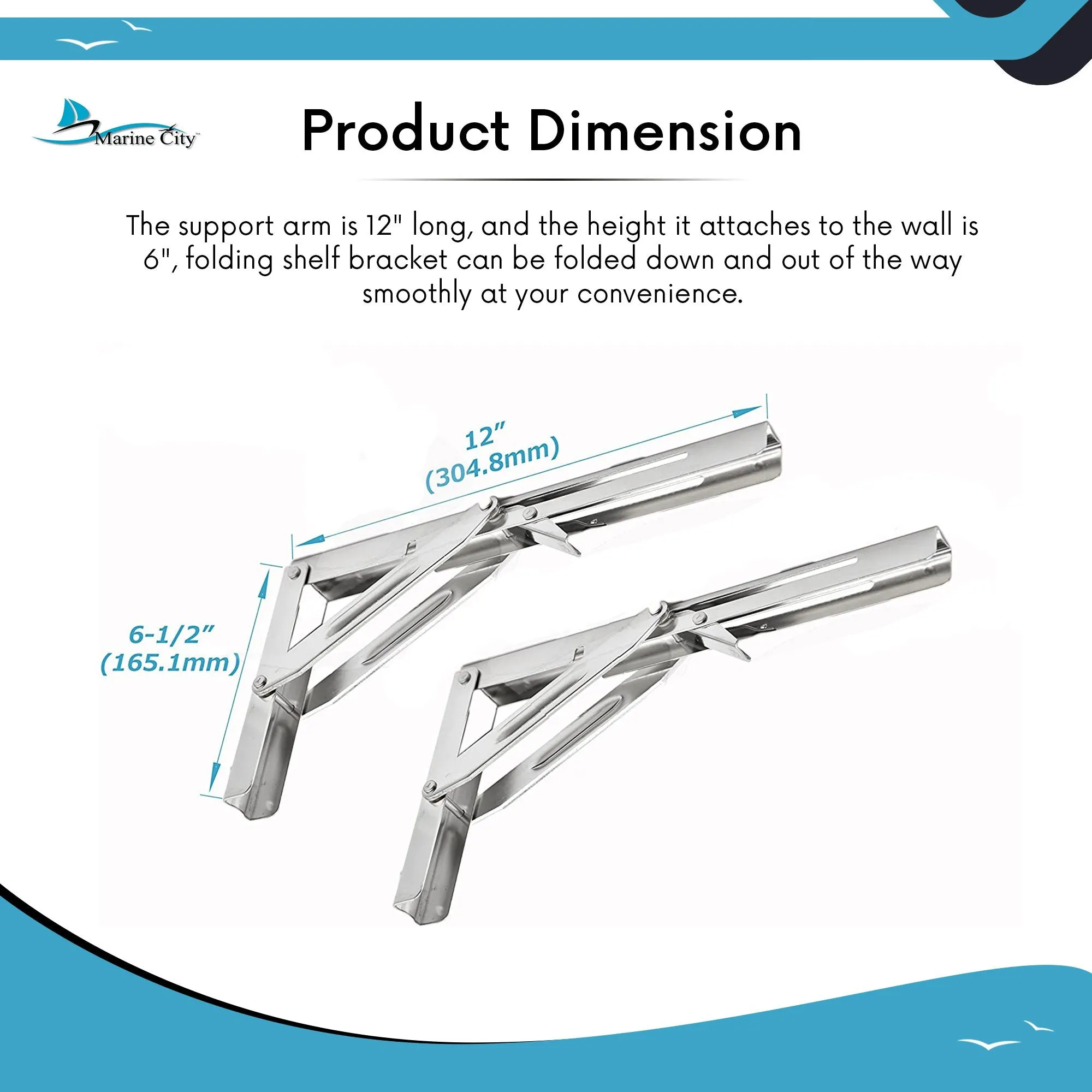 Marine City Boat Stainless Steel Table Bracket - Short Release Arm, L:12”,551LB (1pcs)
