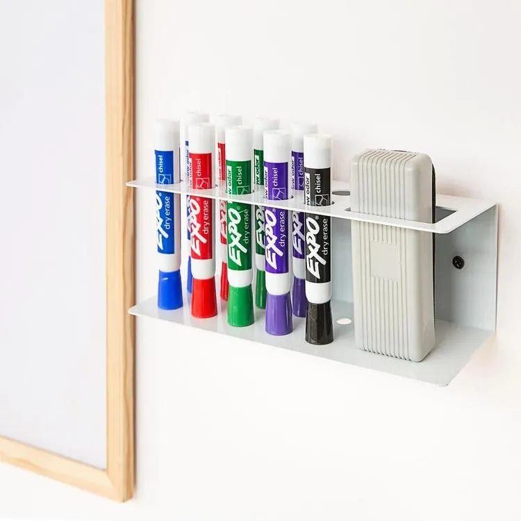Modern Simple White 10-Slot Dry Erase Marker Holder Rack