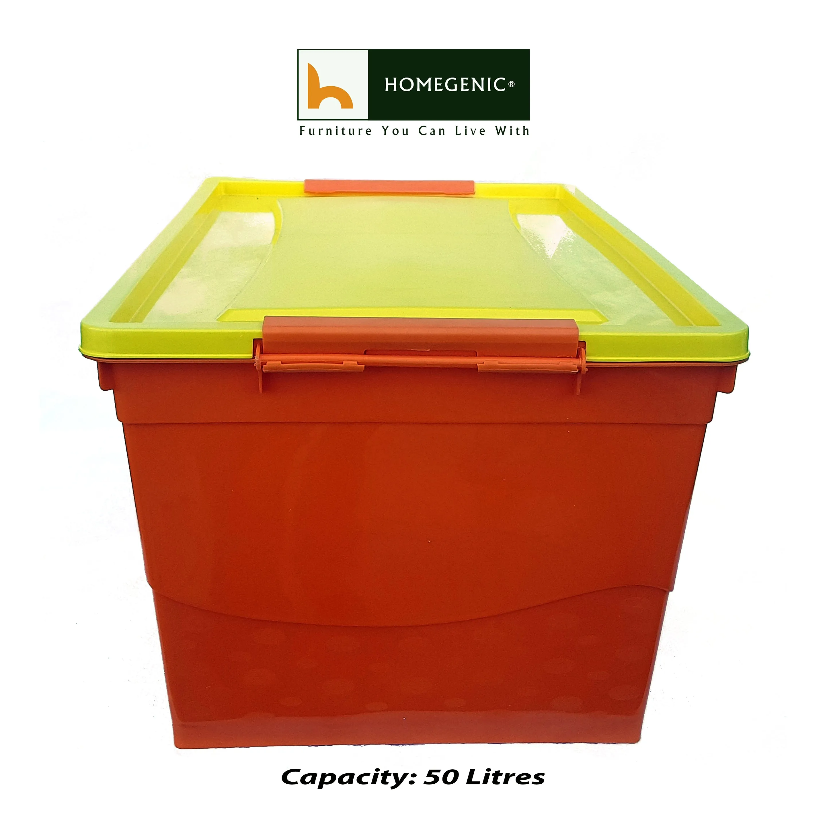 Nilkamal Stackable Storage Box 50 Ltr with Wheels (Orange-Yellow)