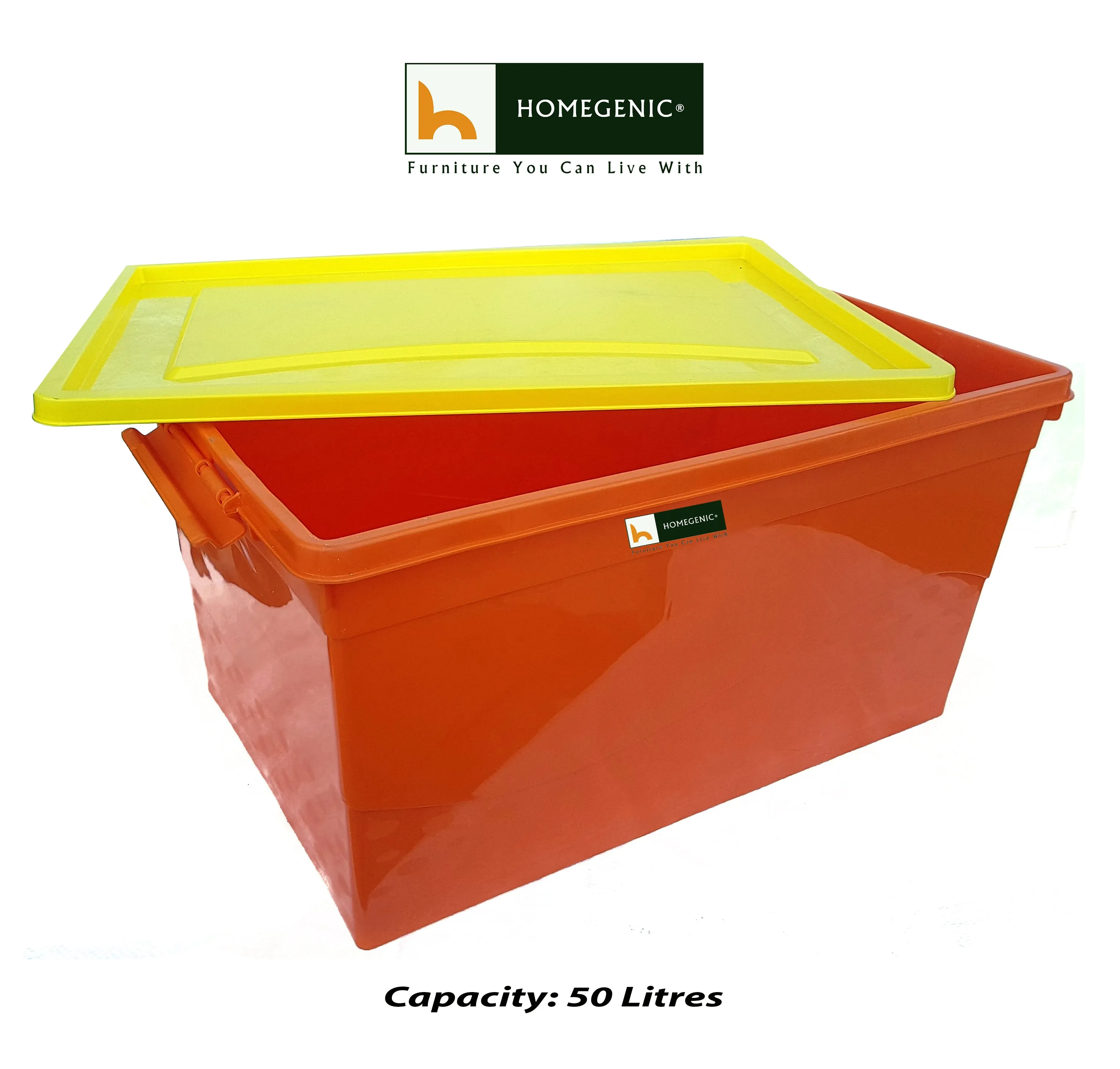 Nilkamal Stackable Storage Box 50 Ltr with Wheels (Orange-Yellow)