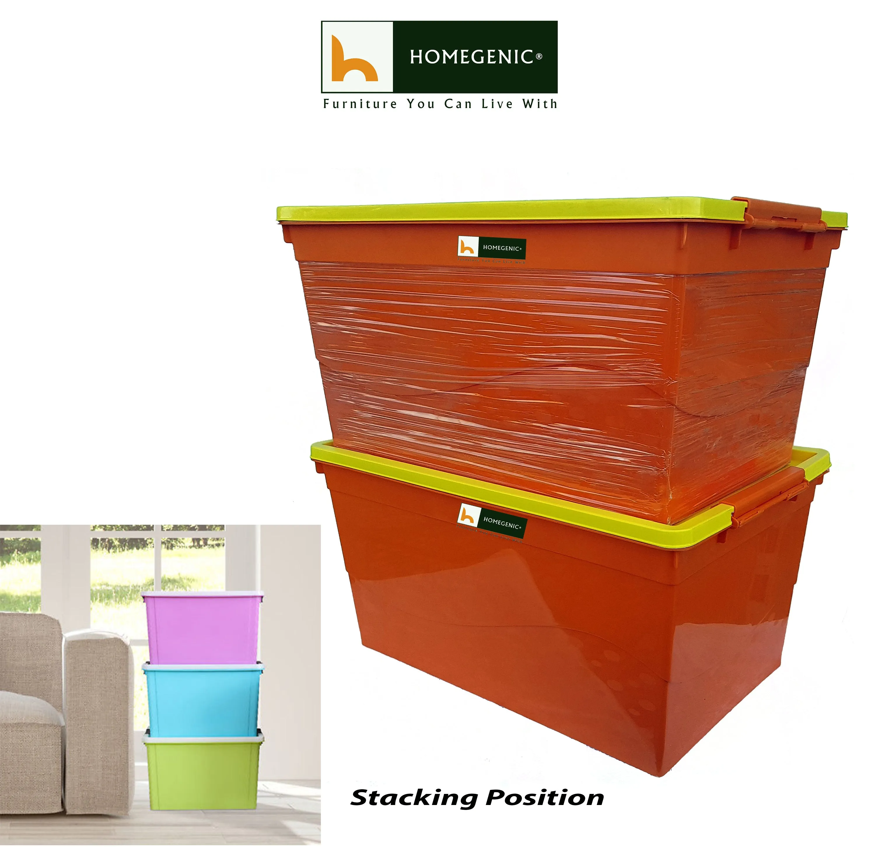 Nilkamal Stackable Storage Box 50 Ltr with Wheels (Orange-Yellow)