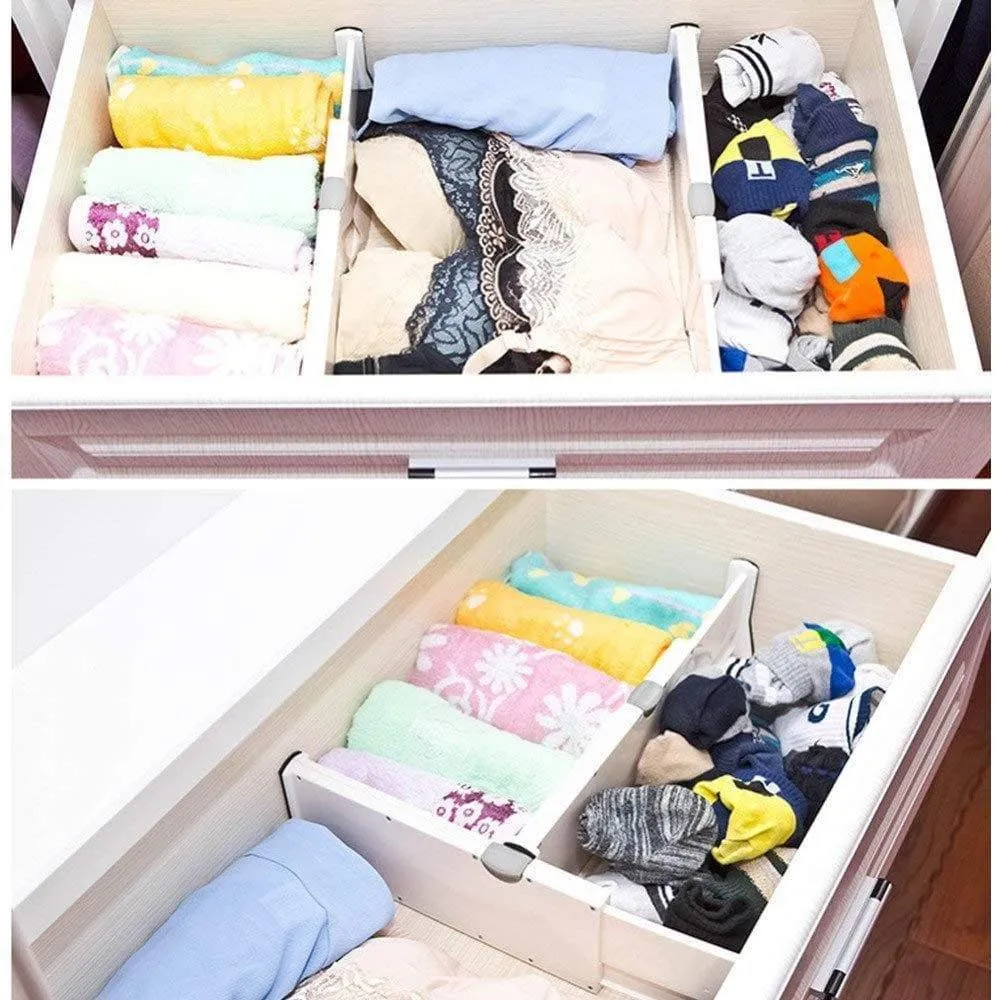 Onerbuy Pack of 2 Extendable Drawer Organizer Dividers Adjustable Closet Cabinet Separators with Anti-Scratch Foam Edges for Kitchen, Bathroom, Bedroom, Office and Dresser Desk, 4'' Tall, 11''-17'' Lo