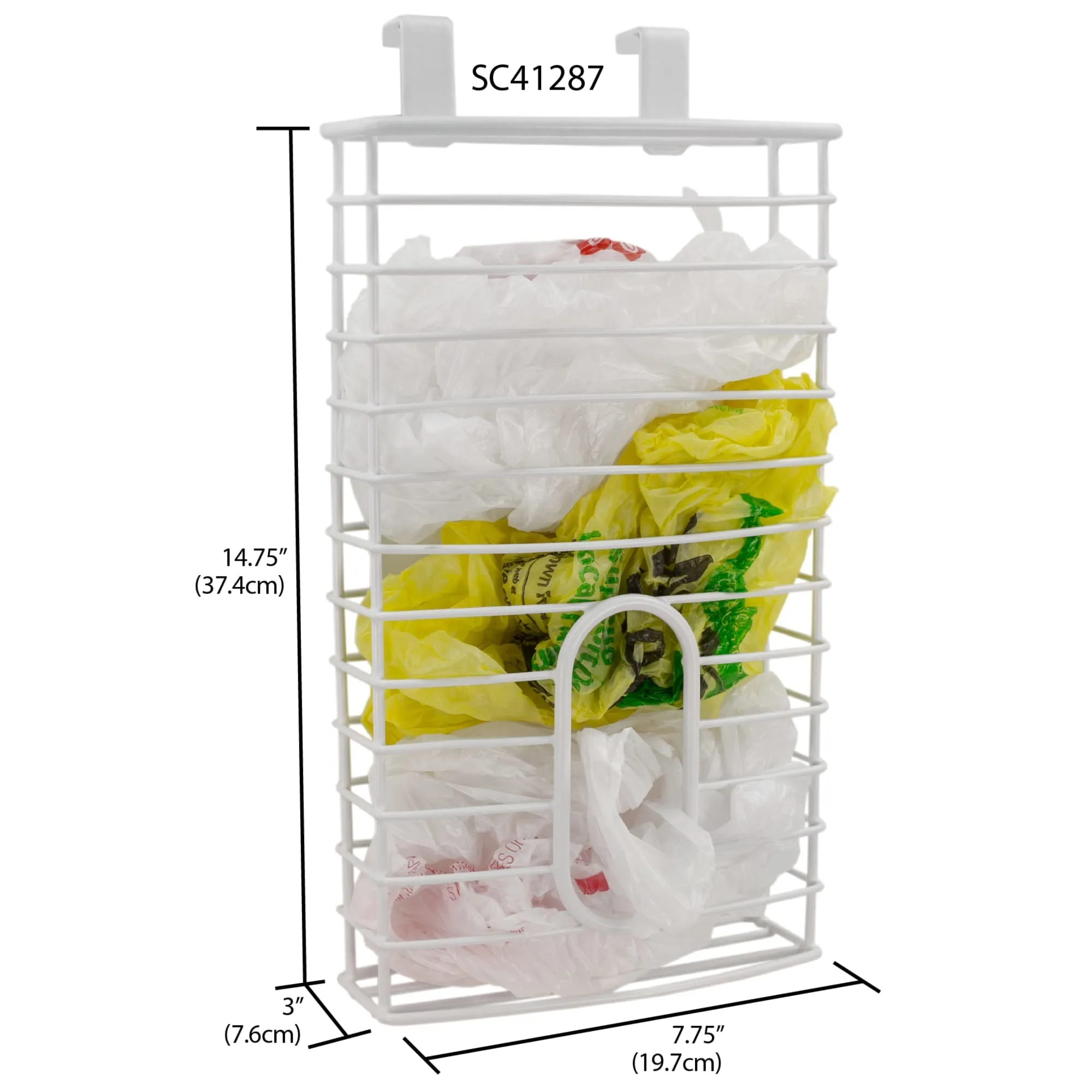 Over the Cabinet  Plastic Bag Organizer and Grocery Bag Holder, White