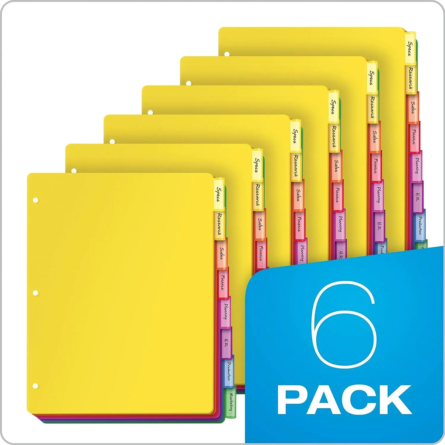 Oxford Plastic Binder Dividers, 8 Tab, Insertable Multicolor Tabs, Letter Size, 6 Sets (89601)