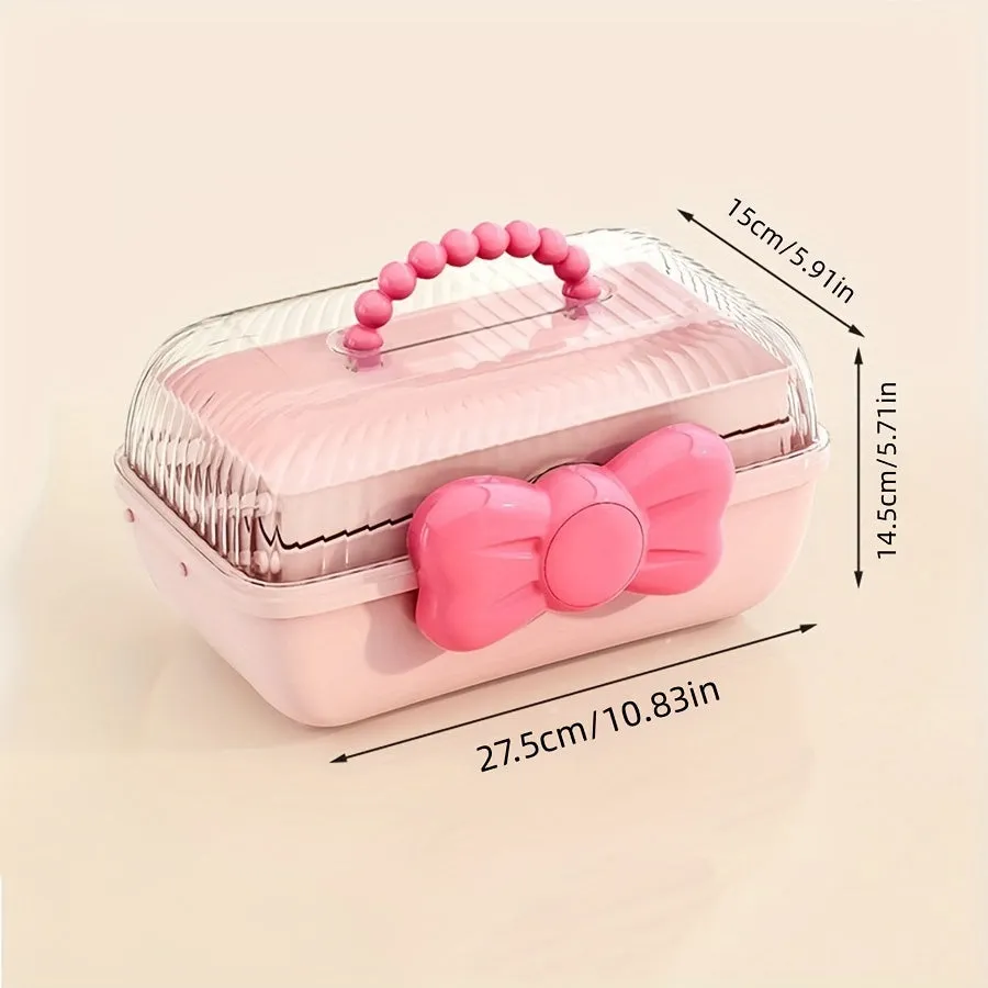 Pink Bowknot Storage Bin Stylish Multilayer Organization Solution