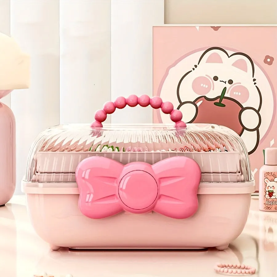 Pink Bowknot Storage Bin Stylish Multilayer Organization Solution