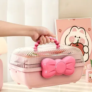 Pink Bowknot Storage Bin Stylish Multilayer Organization Solution