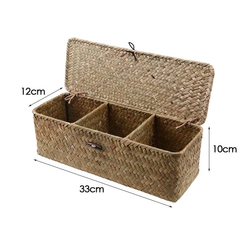 Rattan Storage Box With Divider - Wicker Storage Tray - Woven basket - Handmade Organizer Basket - Cosmetics Desk Organizer - Home Decor