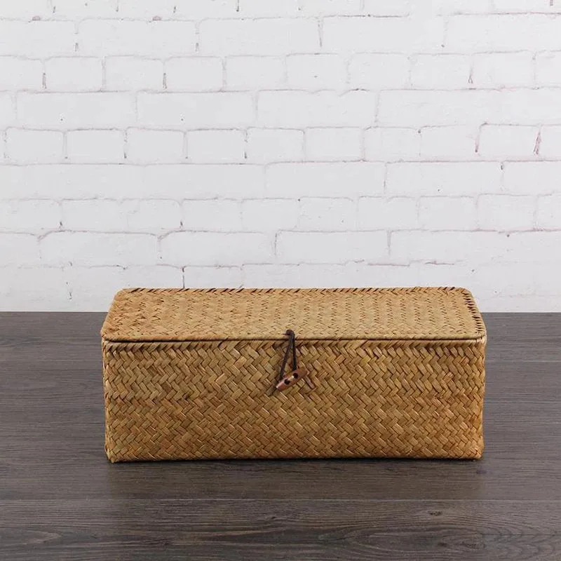 Rattan Storage Box With Divider - Wicker Storage Tray - Woven basket - Handmade Organizer Basket - Cosmetics Desk Organizer - Home Decor